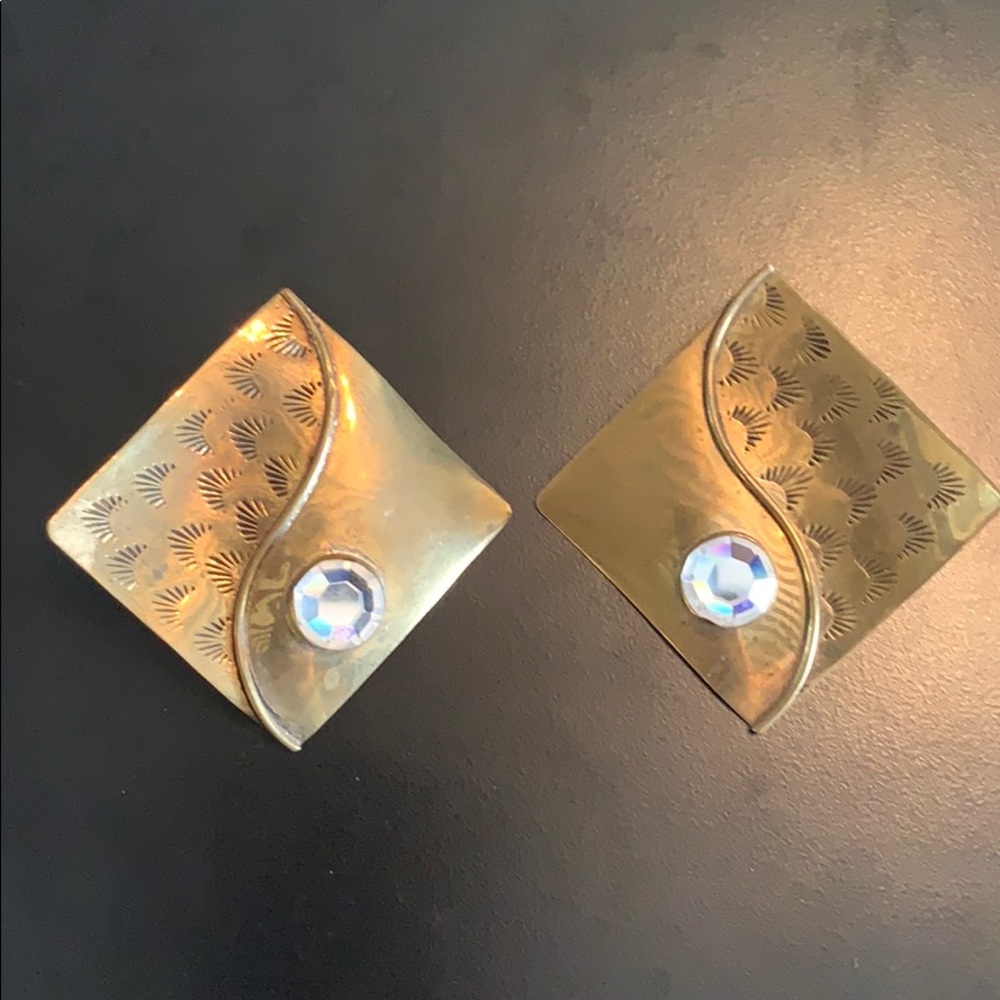 Vintage designer earrings gold w/rhinestone